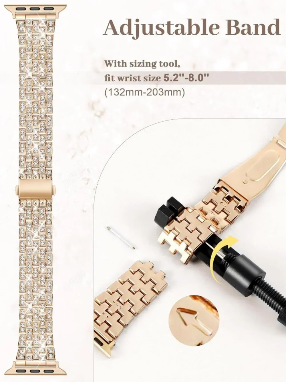 Luxury Bling Diamond Band for Apple Watch 38mm-49mm, Metal Bracelet Strap